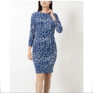 Anne Klein Navy and White Long Sleeve Dress